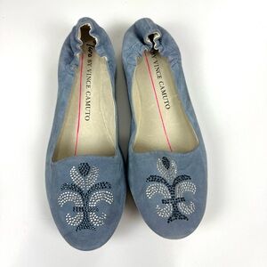 Two By Vince Camuto Women's 8 Blue Suede Ballet Flats Rhinestone Embellishments